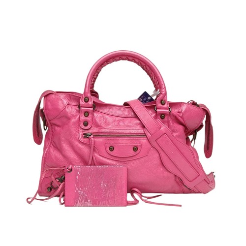 BALENCIAGA CLASSIC CITY Motorcycle Bag Medium 38cm Fuchsia Lambskin Shoulder Bag