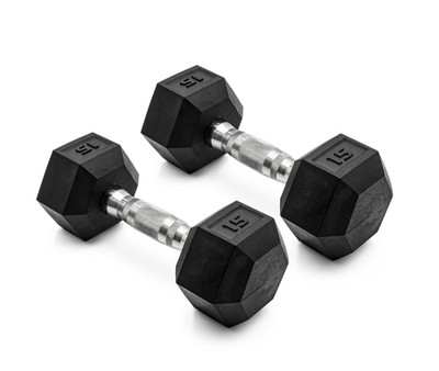 CAP Barbell, 15lb Coated Rubber Hex Dumbbell, Pair, Non-Slip Grip, Black
