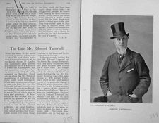 Original Old Antique Print Portrait 1898 Mr Edmund Tattersall Sportsman 19th