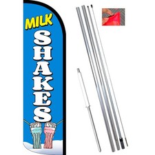MILK SHAKES Blue/White Windless Feather Flag Bundle Complete Kit OR Optional