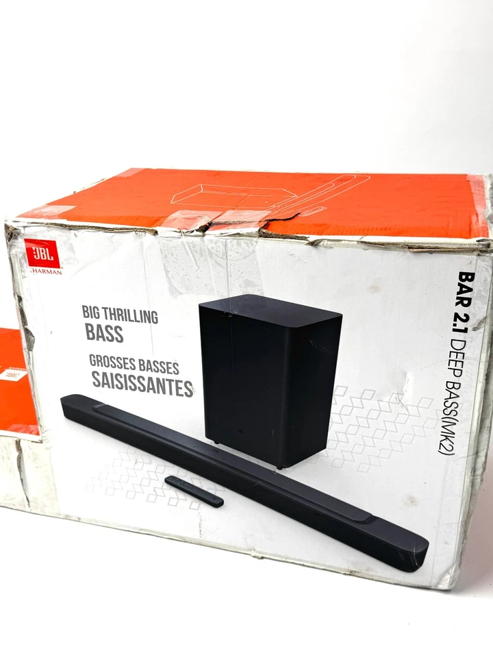 Barra de sonido JBL Bar 2.1 Deep Bass MK2 con subwoofer inalámbrico. Nuevo "CAJA DAÑADA" Foto 2 de 4