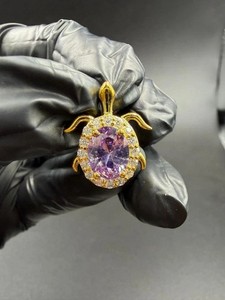 Authentic 2.00Ct Oval Cut Lab-Created Amethyst Tortoise Pendant 14K Yellow Gold Plated