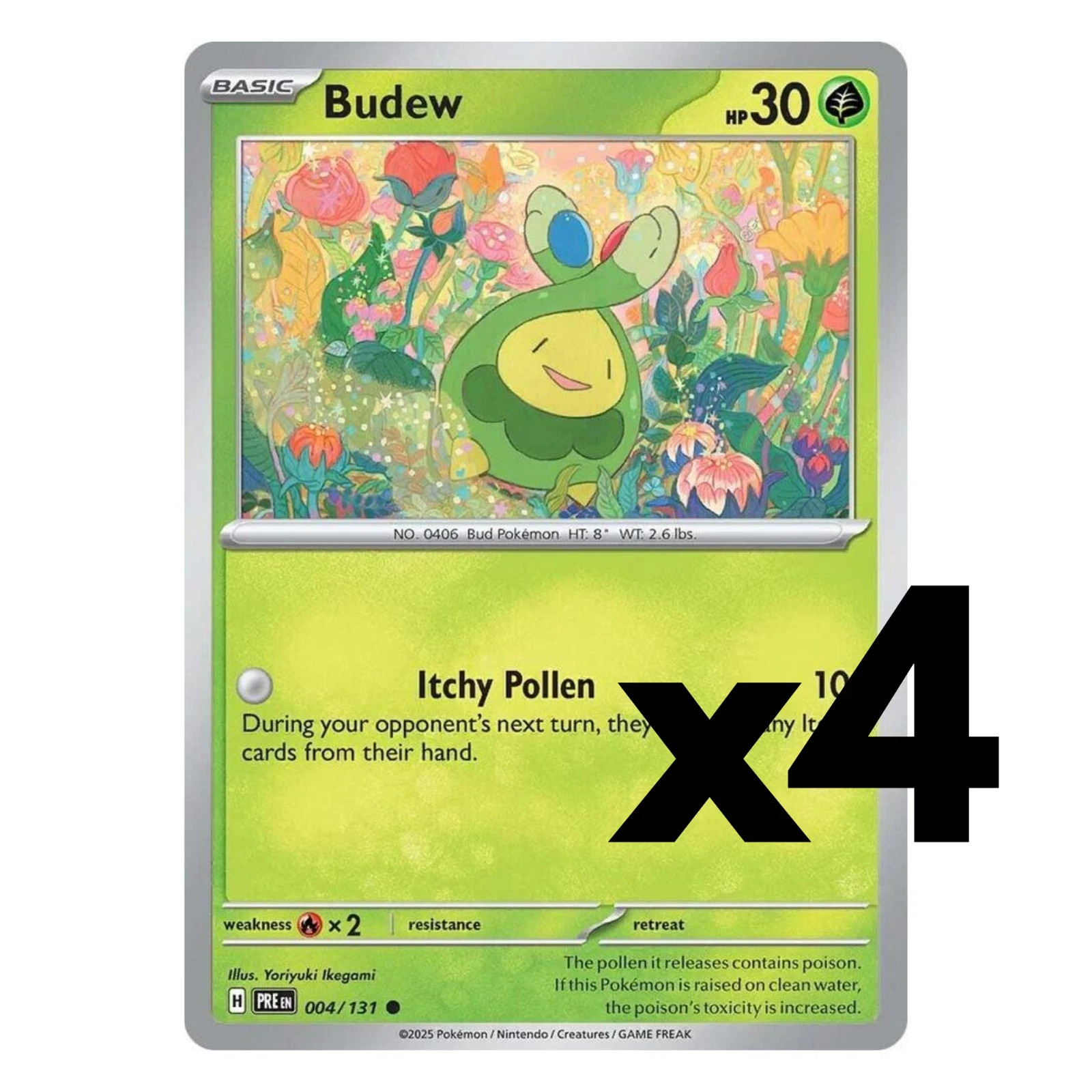 x4 Budew 004/131 Pokemon Prismatic Evolutions Regular Playset Common NM
