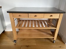 Eddingtons Lambourn 3 Drawer Beech Kitchen Butchers Trolley With Steel Top