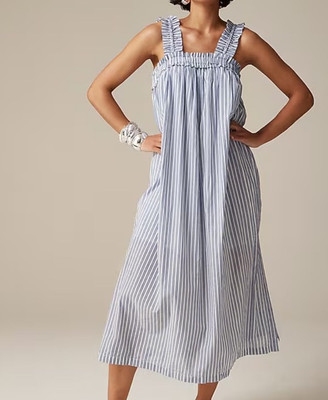 chinese dress ladies J. Crew Purple Lilac White Striped Ruffle Trim Lace Tiered Maxi Dress – The  Closet New York