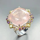 Handmade 30 ct+ Natural Rose Quartz Ring 925 Sterling Silver Size 8 /R464256