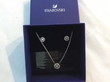 SWAROVSKI SET EARRING & NECKLACE -ROUND CUT, WHITE , RHODIUM PLATED- BRAND NEW -