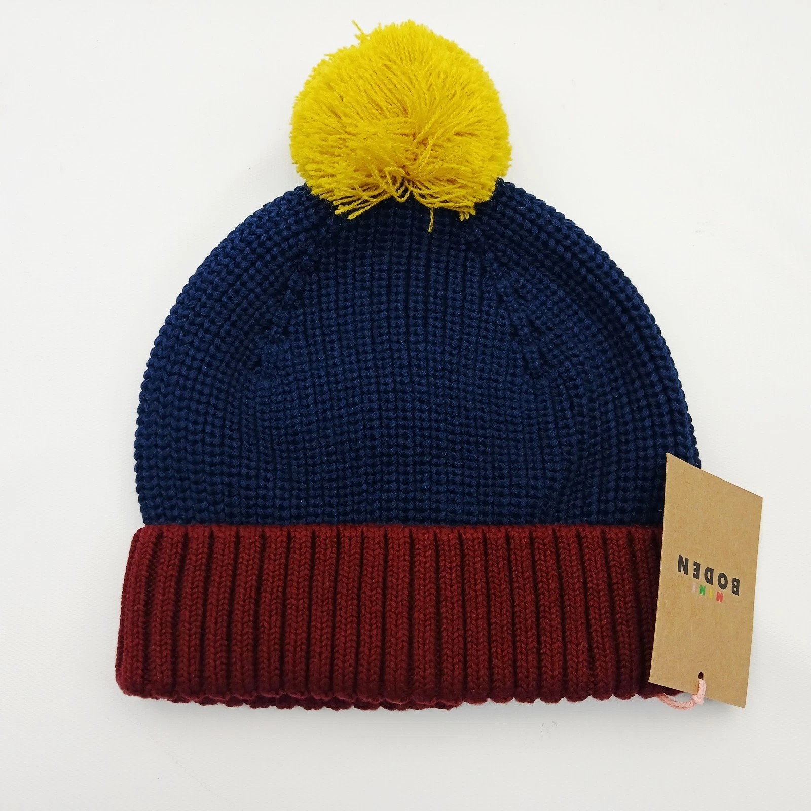 Blue And Burgundy Mini Boden Ribbed Rolled Up Beanie