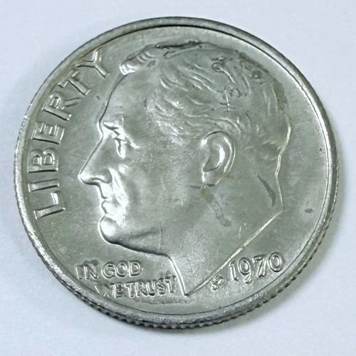 1970 P ROOSEVELT DIME AU ABOUT UNCIECULATED DETAILS #7043