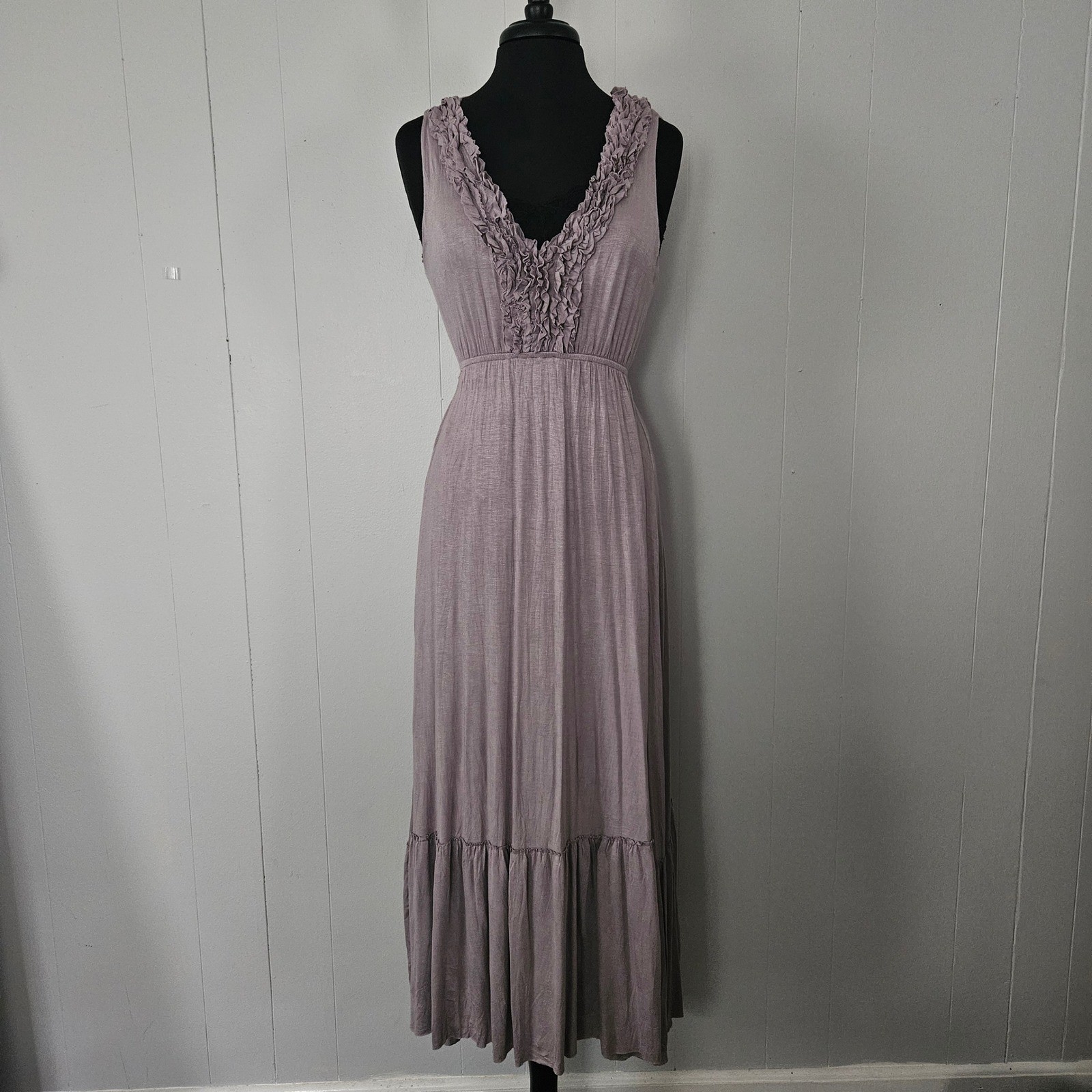 Maxi Dress Womens Small Ruffle V-Neck Tiered Boho Stretch Cottage-image