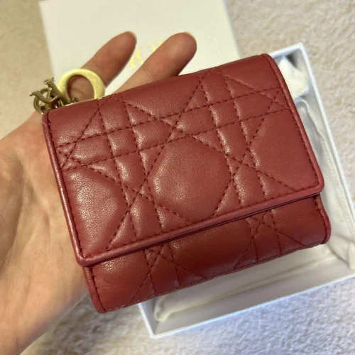Portefeuille compact triple pli cuir cannage Christian Dior rose 4137