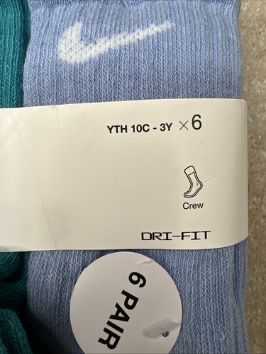 Nike 6-Pack Dri-FIT Performance Youth Crew Socks Cushioned Multicolor 10C-3Y R6 - Picture 2 of 5