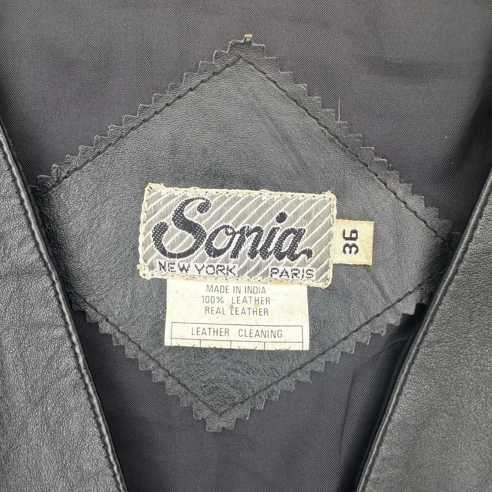 Sonia Rykiel Vintage Black Real Leather Biker Vest Size 36 Foto 3 de 4