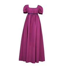 Regency Dresses for Women with Satin Sash Ruffled Puff Sleeve Large Purple