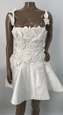 BHLDN Womens Mini Dress Ivory Size M Floral Applique Fit & Flare Cotton Blend