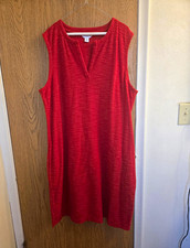 Liz Claiborne Red Solid Knit Shift Knee Dress Sleeveless V-Neck XXL