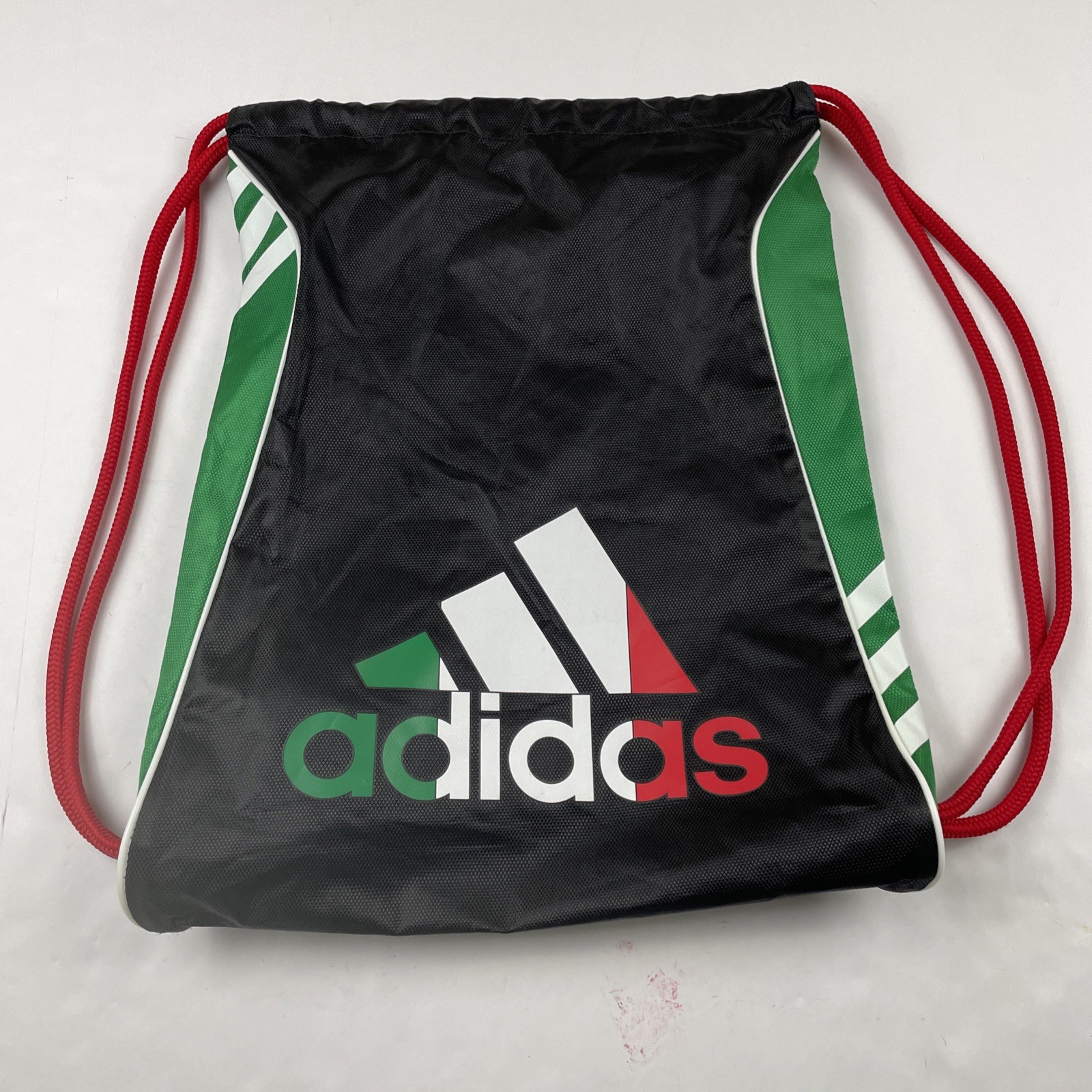 ADIDAS Drawstring Backpack Bag Poly Canvas Lightweight Green Red White Gym