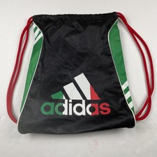 ADIDAS Drawstring Backpack Bag Poly Canvas Lightweight Green Red White Gym