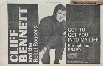 CLIFF BENNETT - GOT TO GET YOU INTO MY LIFE - NME 1966 12¼''x7¾'' 31x19.5cm VG