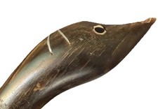 Vintage Natural Horn Shoe Horn Carved Animal Head Silver Inlay
