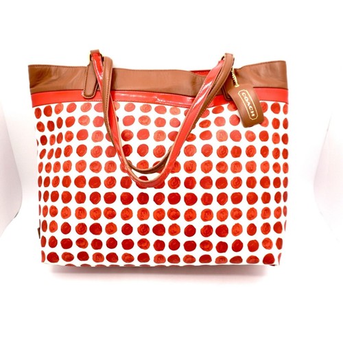Coach Paint Dot Polka Dot Tote Orange, White, Brown, 38-07 - Picture 10 of 16