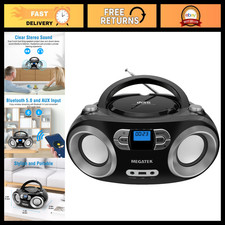 Portable CD Player Boombox with Bluetooth, FM Radio  AUX Input - Black