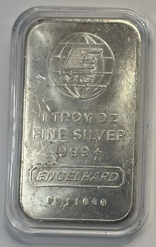 Engelhard 1oz 0.999+ Fine Silver Bar SN PV11840 - Rare Globe with ‘Tall E’ + MC