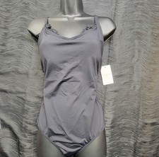 Capezio Encore V-neck Leotard Black Camisole Straps Lace Neckline/Open Back SZ L