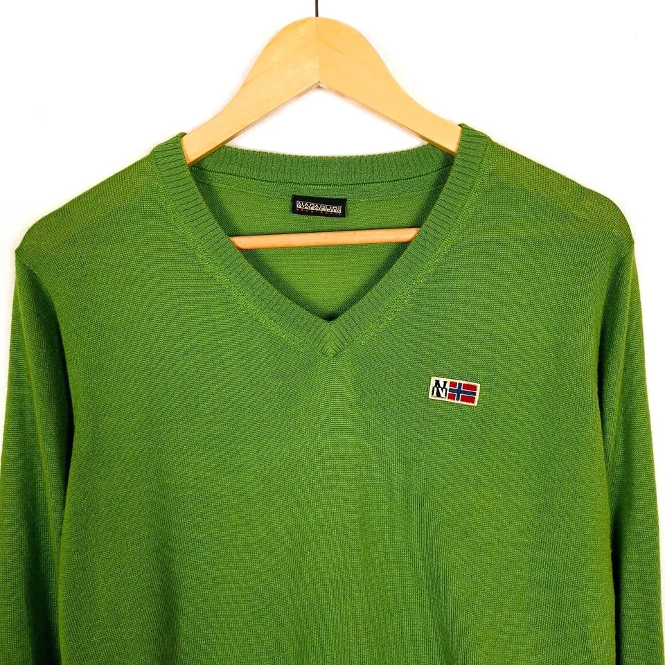 Jersey NAPAPIJRI Hombres Talla M Cuello en V Mezcla de Lana Suéter Tejido Apretado Pullover Verde Foto 3 de 4