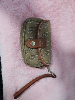 Dooney & Bourke Vintage small brown Canvas Snap Wristlet logo pattern rare find