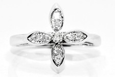 Vintage 9ct White Gold Diamond Abstract Four Petal Flower Ring 0.05ct N½ 2.78g