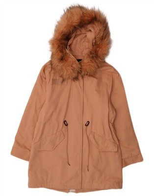 Lefties Womens Hooded Oversized Parka Jacket UK 10 Small Pink Cotton DF20