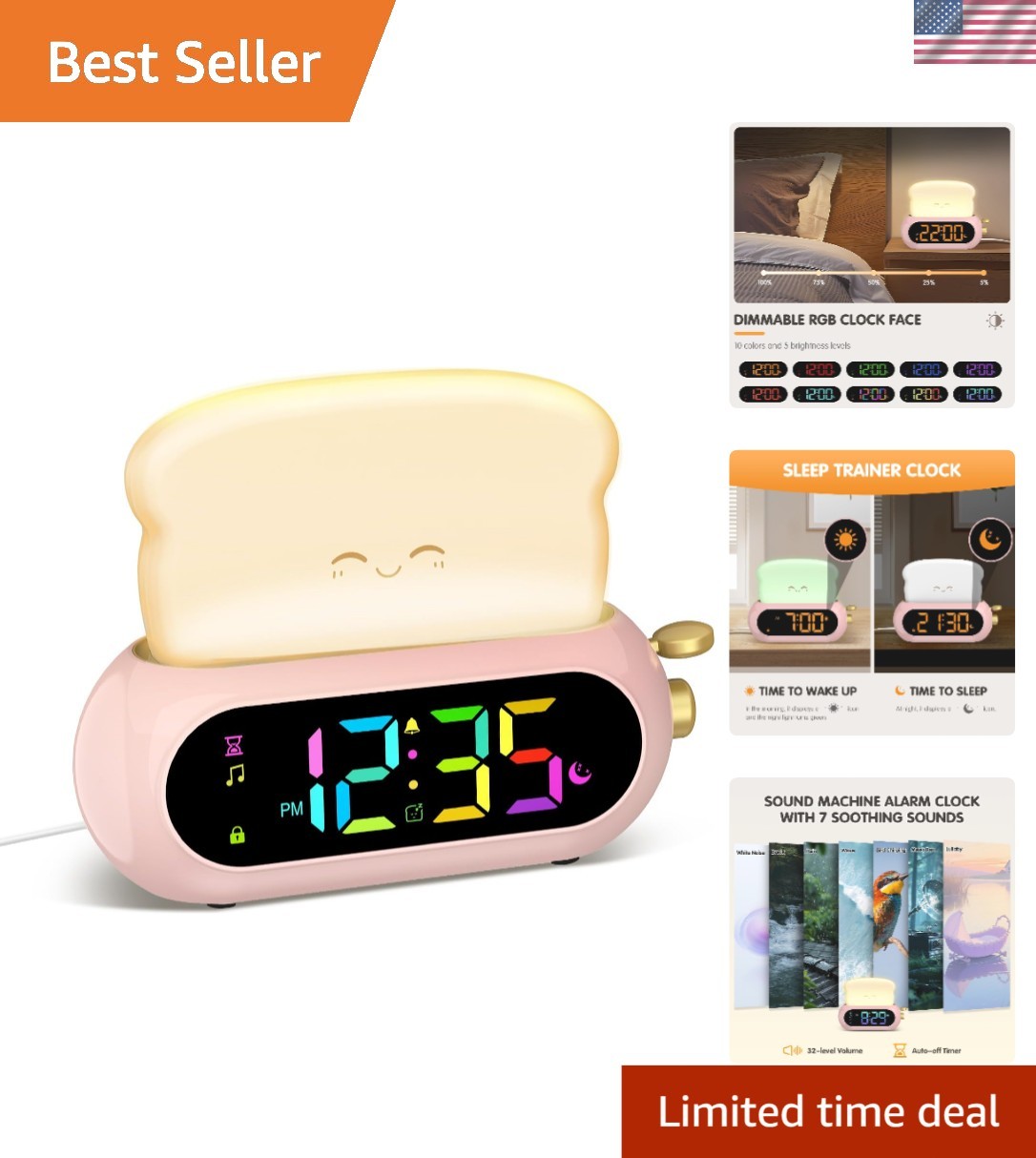 Rgb Night Light Sleep Trainer With Sound Machine Pink