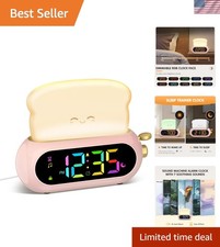 Kids Alarm Clock RGB Night Light Sleep Trainer with Sound Machine Pink