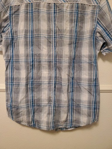 Vintage 7 Diamonds Shirt Men L Blue Plaid Short Sleeve Pearl Snap Button Western - Picture 15 of 24