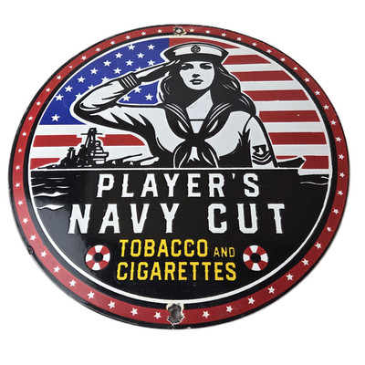 Vintage Player's Navy Cut Tobacco Porcelain Sign - Sailor Pin Up Sign