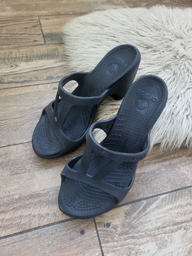 Crocs Cyprus Heel Sandals Ladies Summer Shoes US8 UK6 EU 39 Black - Picture 2 of 14