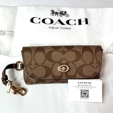 COACH Signature Canvas Eyeglass Case Turnlock Strap Pouch Care Card