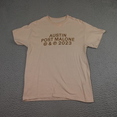 Post Malone Shirt Mens Medium Beige 2023 Tour Dates Austin Concert Tee T-Shirt