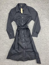 J.Crew Shirt Dress Womens 00 Black Belted Button Front Long Sleeve Midi Collared
