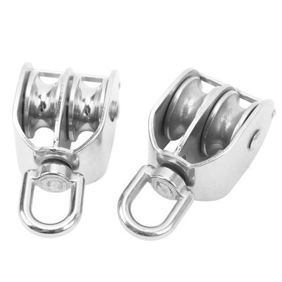 2x Double Pulley Block M32 Roller Wheel Stainless Steel 360° Rotation Pulley SET