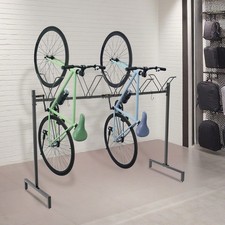 Metal 5-Slot Bike Floor Stand Bicycle Parking Rack with Hooks Bike Storage