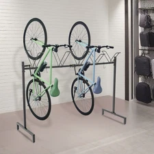 Metal 5-Slot Bike Floor Stand Bicycle Parking Rack with Hooks Bike Storage
