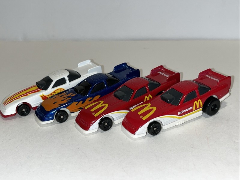 4 Lot Hot Wheels Funny Cars Dragster 1 White, 1 Blue, & 2 McDonald's Red