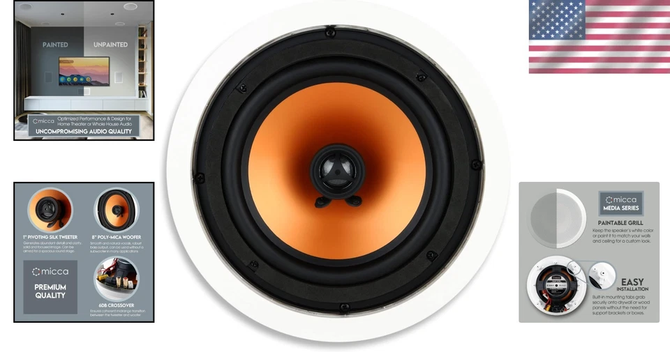In-ceiling Round Speaker 8-Inch Woofer 1-Inch Tweeter for Home Theater - Image 2 of 4