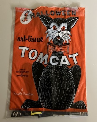 Vintage Beistle Black Tom Cat Halloween Honeycomb Decoration Standee Packaging
