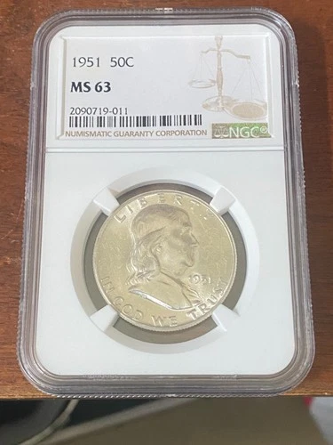 1951 50C FRANKLIN SILVER HALF DOLLAR PHILADELPHIA MINT NGC MS 63