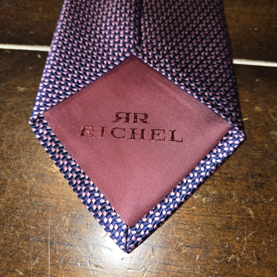 Corbata Hombre Richel Azul/Rosa Geométrica Hecha a Mano en España 100% Seda Foto 3 de 4