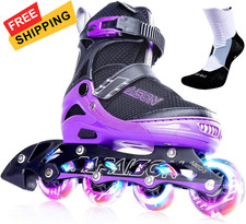 PAPAISON Adjustable Inline Skates for Medium - Big Kid 1-4 US , A purple