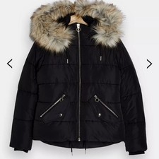 Topshop Women's Faux Fur Jacket Size Small 8 10 Black Coat